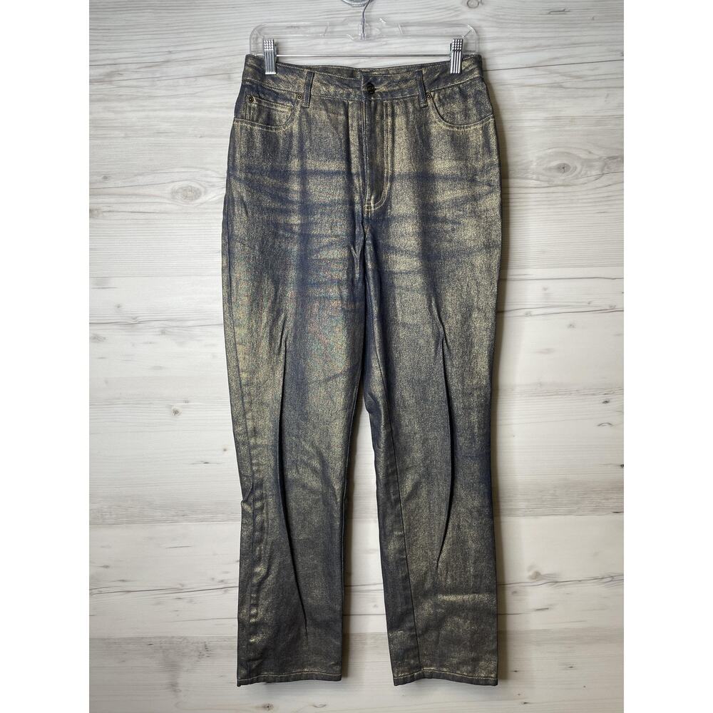 Newport‎ News Jeanology Jeans Womens 8 Gold Metallic Straight Leg Denim Pants